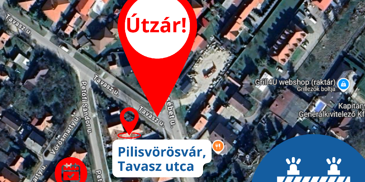 Útlezárás a Tavasz utca elején
