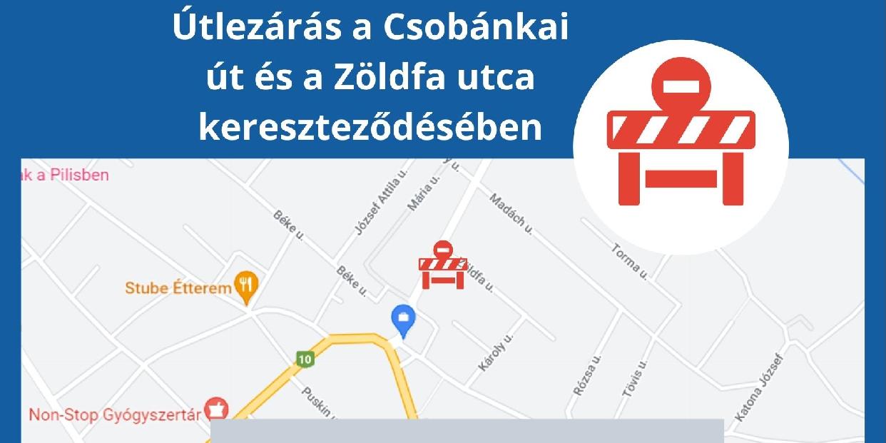 Útlezárás a Csobánkai út és a Zöldfa utca kereszteződésében