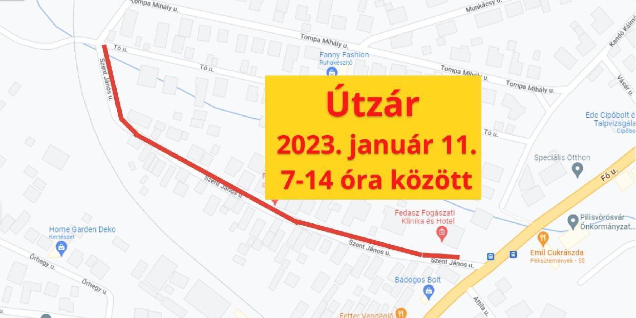 Szerdán útzár lesz a Szent János utcában