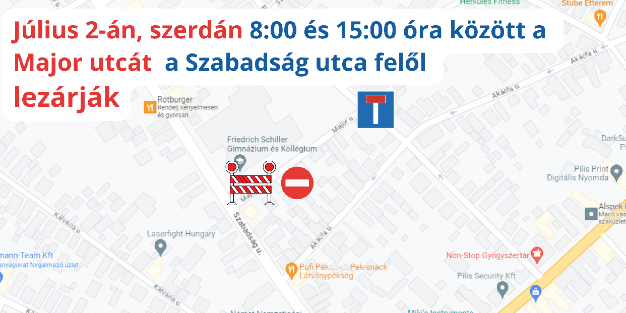 Útzár a Major utca elején, áramszünet a környéken – július 2-án, szerdán