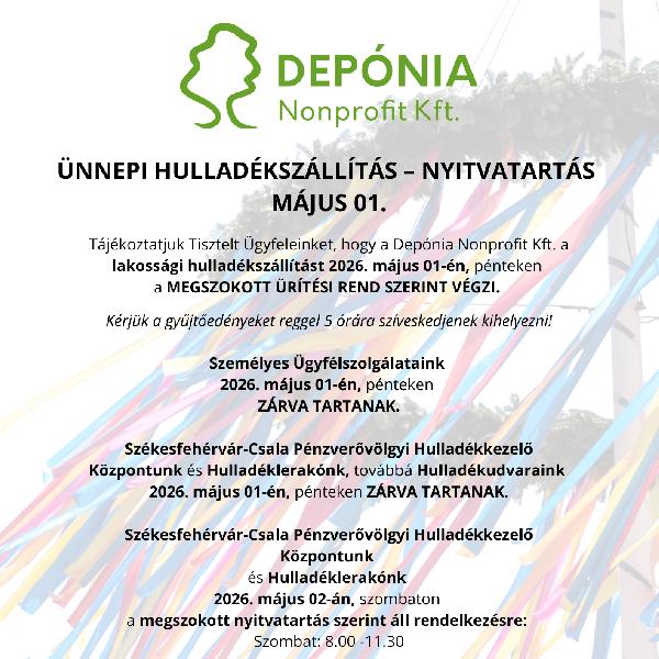 Május elsejei hulladékszállítás és nyitvatartások