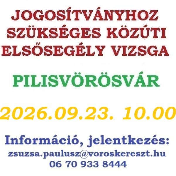Jogosítványhoz szükséges közúti elsősegély vizsgát tartanak jövő héten szerdán Vörösváron