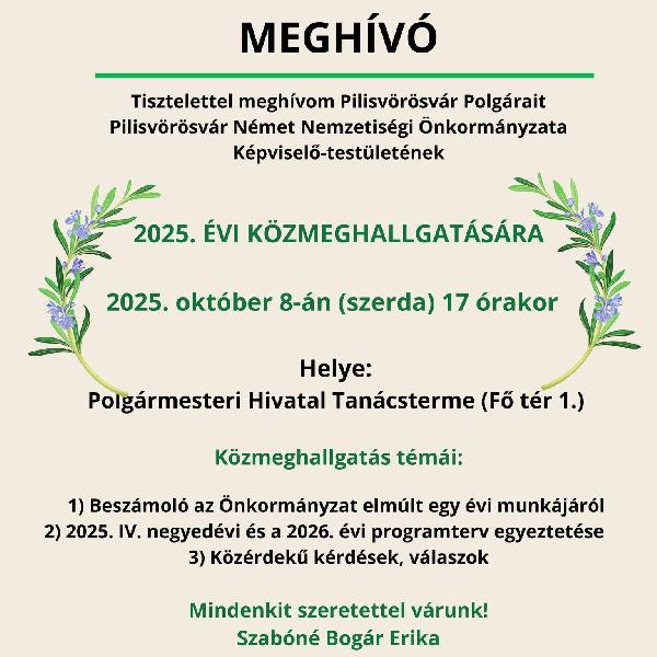 Közmeghallgatásra hív a Német Nemzetiségi Önkormányzat